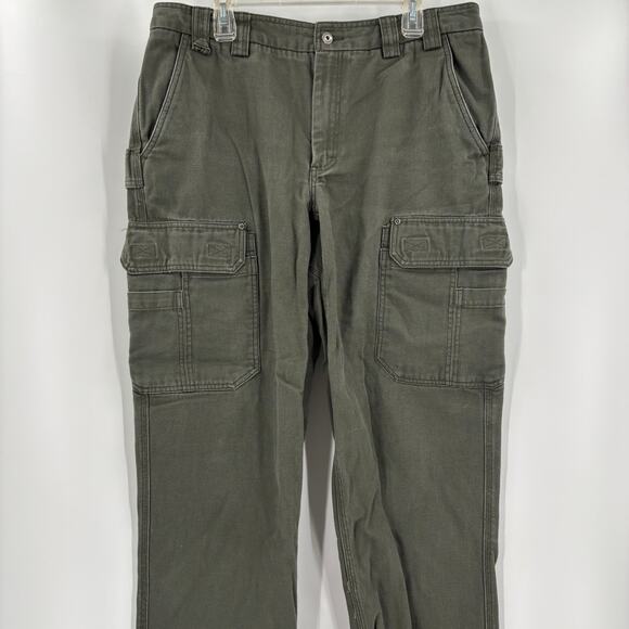 Duluth Trading Mens 38x32 Green Heavy Thick Canvas Cargo Work Pants - Picture 4 of 6